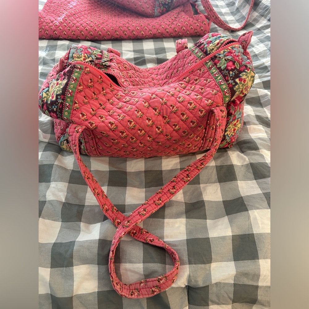 Vera Bradley small duffel in Pink Pansy retired print